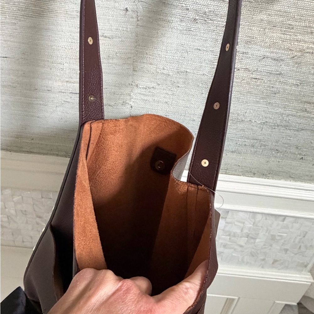 NWT new Anthropologie studded vegan leather north west tote bag + pouch brown - Picture 8 of 14